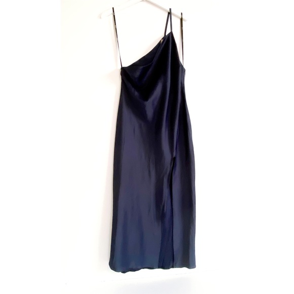 ASOS Navy One Shoulder  Midaxi Dress in Satin, 10 - Picture 5 of 12